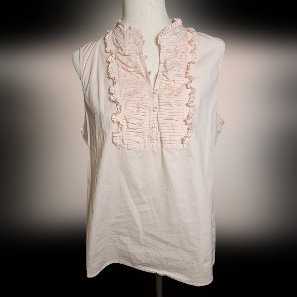 J Crew Cotton Pale Pink Pastel Ruffled Sleeveless Pink Top with ruffle neck 16 - Picture 2 of 13